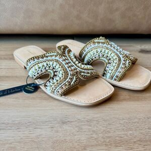 House of Harlow 1960 Beaded Sequin Slide Sandals Boho Festival Womens 7.5 NWT